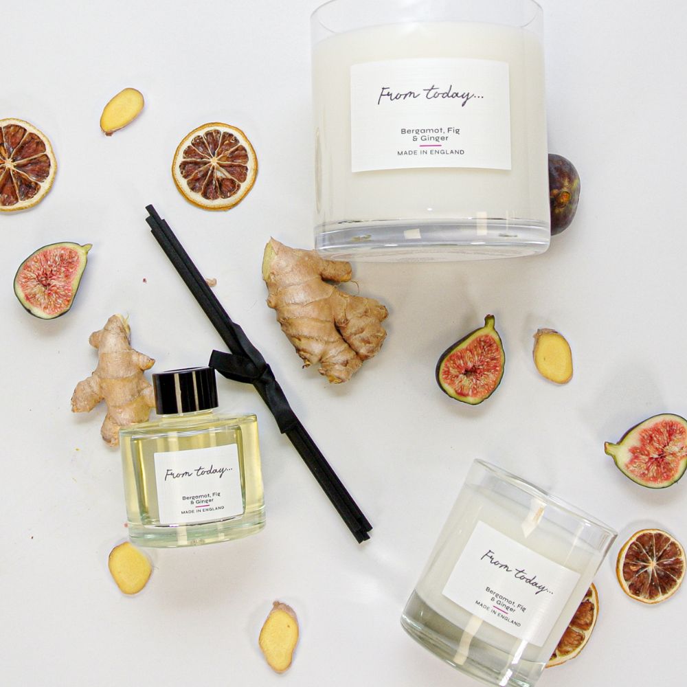 Luxury Bergamot, Fig and Ginger 200g Candle, 740g Candle and Reed Diffuser